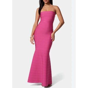 New bebe Women's Size L Luxe Bandage Strapless Gown Pink